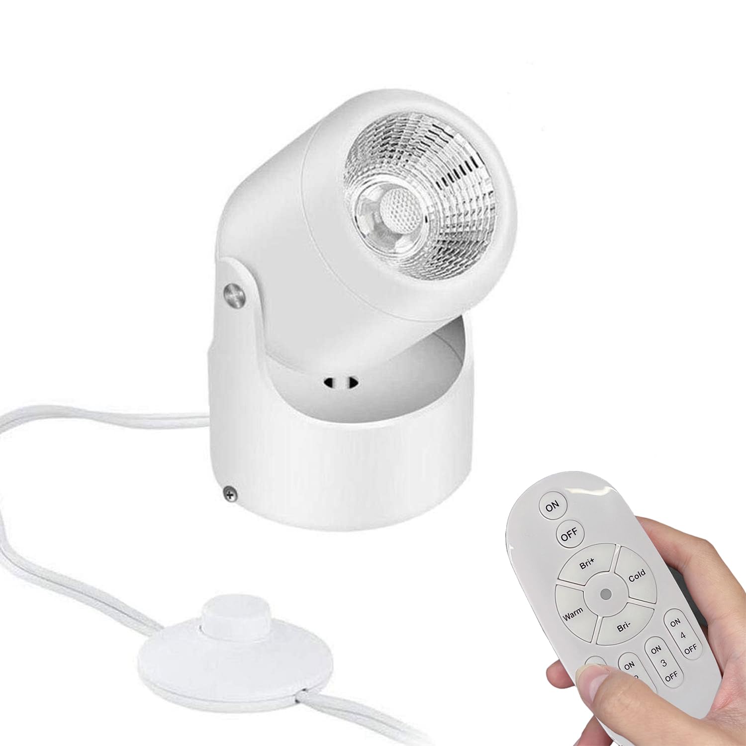 FSLiving 7 Wattage LED Accent Uplight with Plug-in On/Off Switch,Dimmable Spotlight with Remote Control Handheld Sized Portable Spot Light for Plant,White