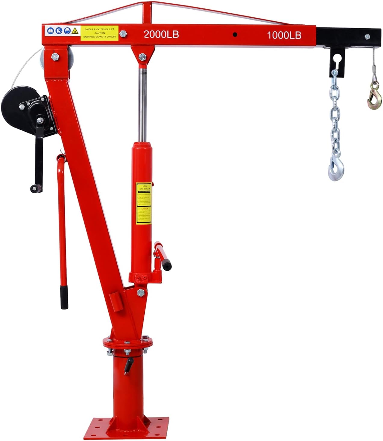 Hydraulic Pickup Truck Crane with Hand Winch 2000-Lb. Steel Red Powerful Performance Bed Heavy-Duty Lifting Tool