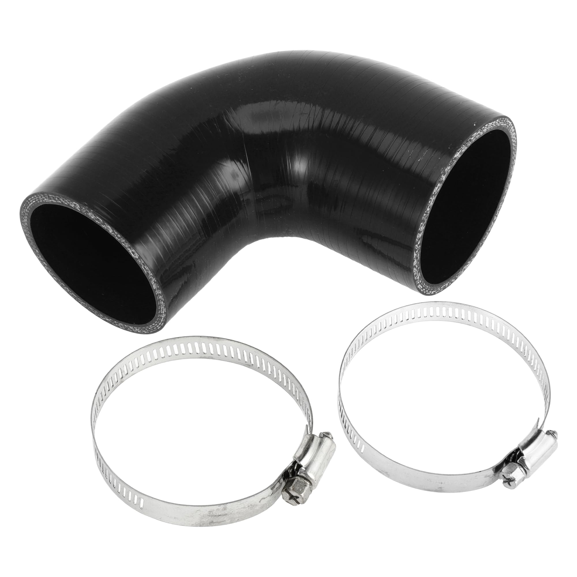 A ABSOPRO 1 Set 60mm/2.36"-65mm/2.56" ID 90mm/3.54" Length 90 Degrees Tubo in Silicone Nero per Auto con Morsetti Tubo Refrigerante Universale