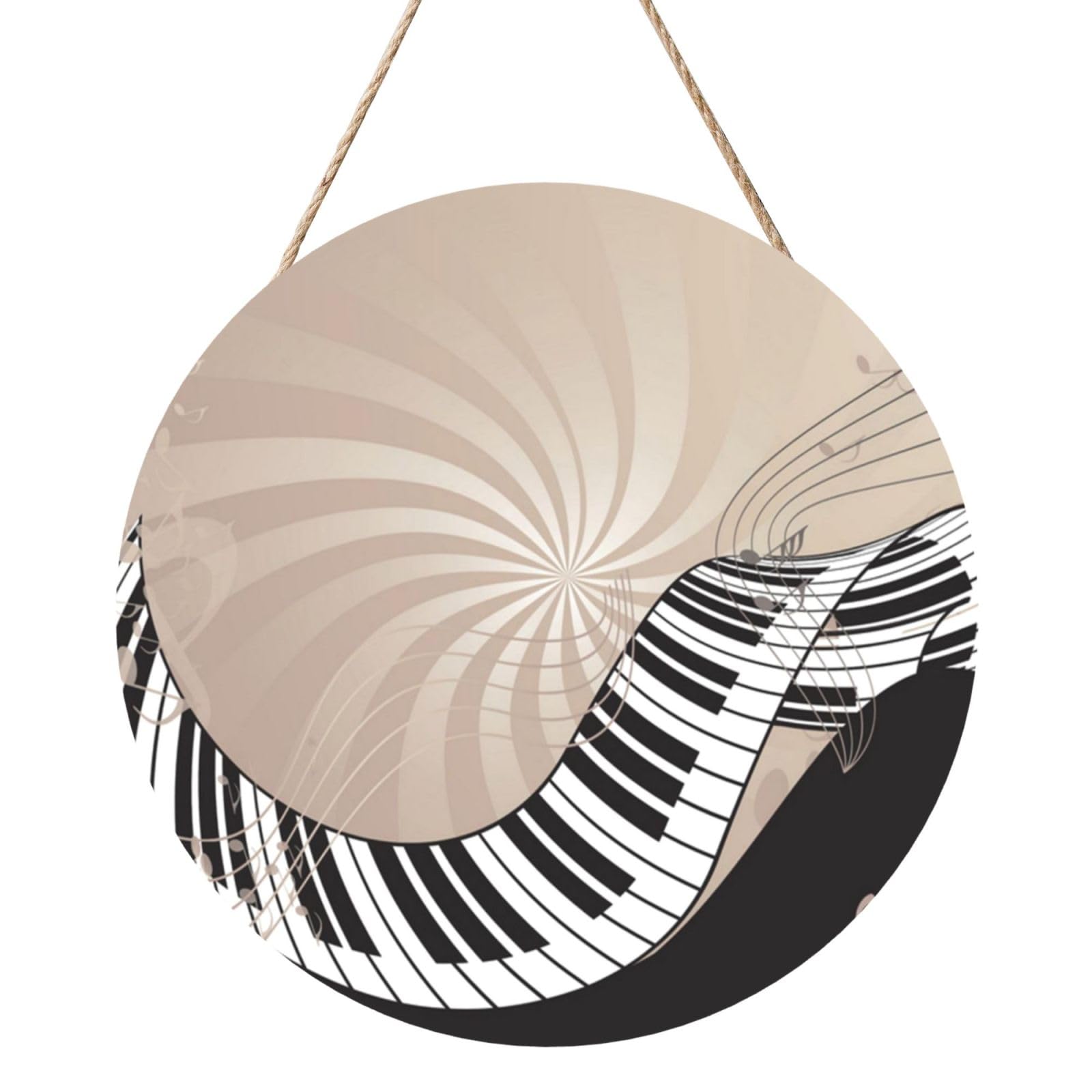 InOmak Piano Keyboard, Round Wood Panel Painting 12 in, Wall Hanging Painting For Home