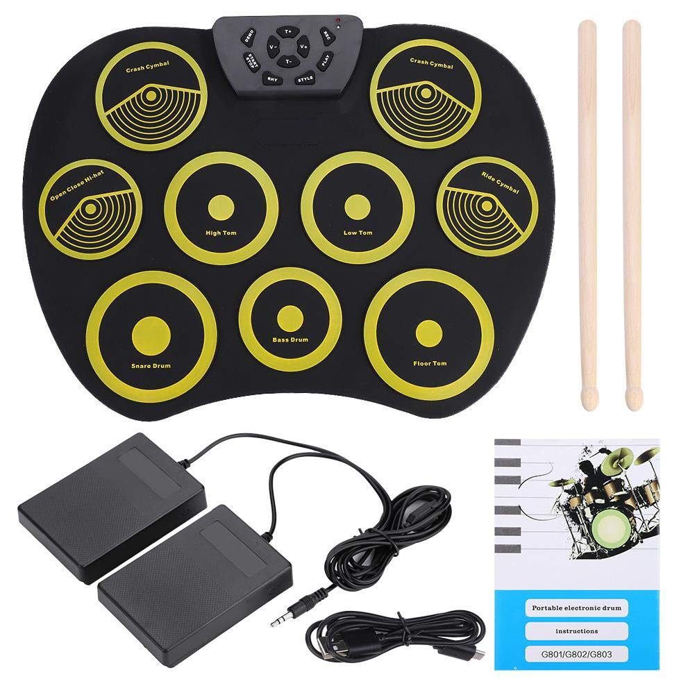 Roll-Up Electronic Drum, Portable Rolling Up Silicone Electronic Drum Pad Set Kit with Pedals Sticks USB Cable, Drum Instruments Toy for Kids