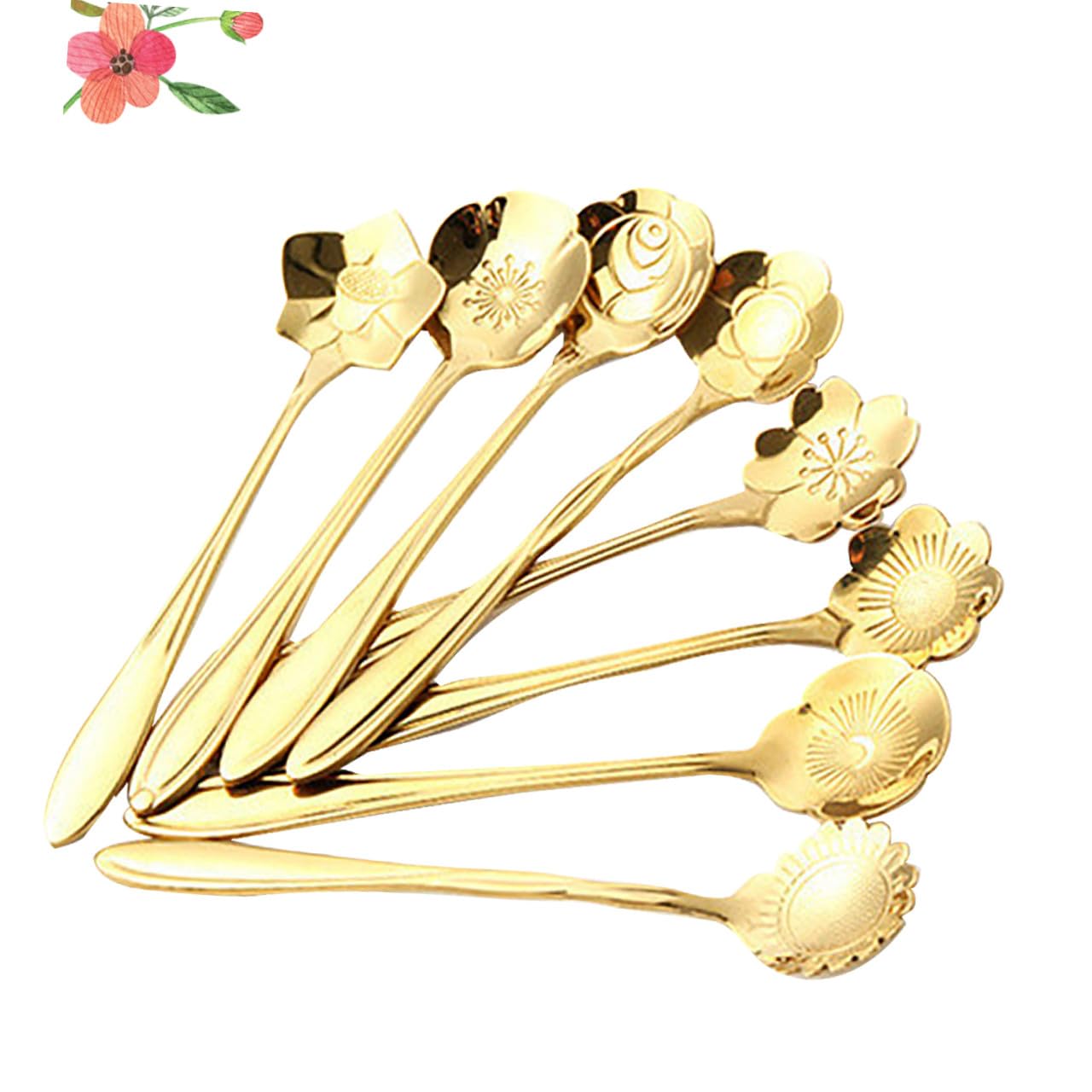 Cabilock Juego De 3 Cucharas Metálicas Surtidas Con Forma De Flor Resistentes Para Servir Postres Café Y Té Para El Hogar Y Para Regalar (8 Unidades)