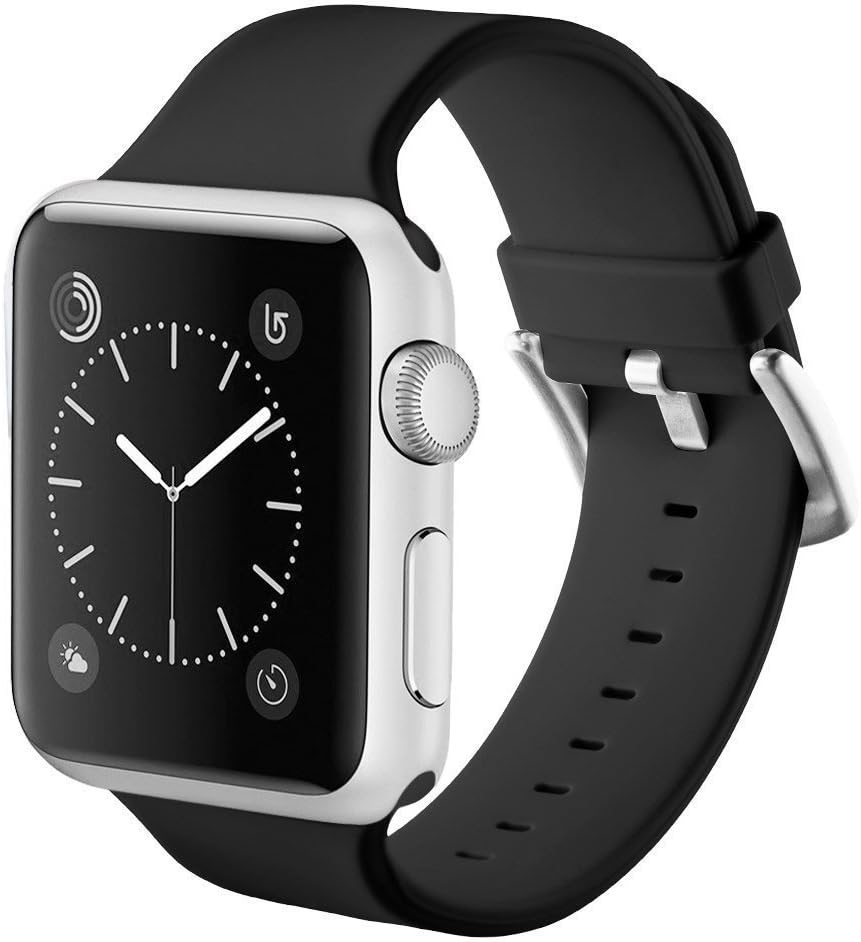 Noya Replacement Watch Band for Apple Watch Series 1 Series 2 Series 3, Soft Silicone Replacement Sport Wristband Wrist Strap with Buckle Clasp for iWatch M/L (38mm, Black)