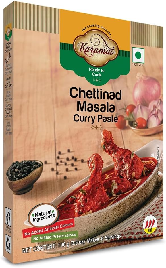Ready To Cook, Chettinad Masala Curry Paste Pack of 1 (100gm, Veg Mix, Upto 4 Servings), Gravy Paste, Instant Food Mix, Indian & Mughlai Delicacies, No Artificial Colour, No Preservatives