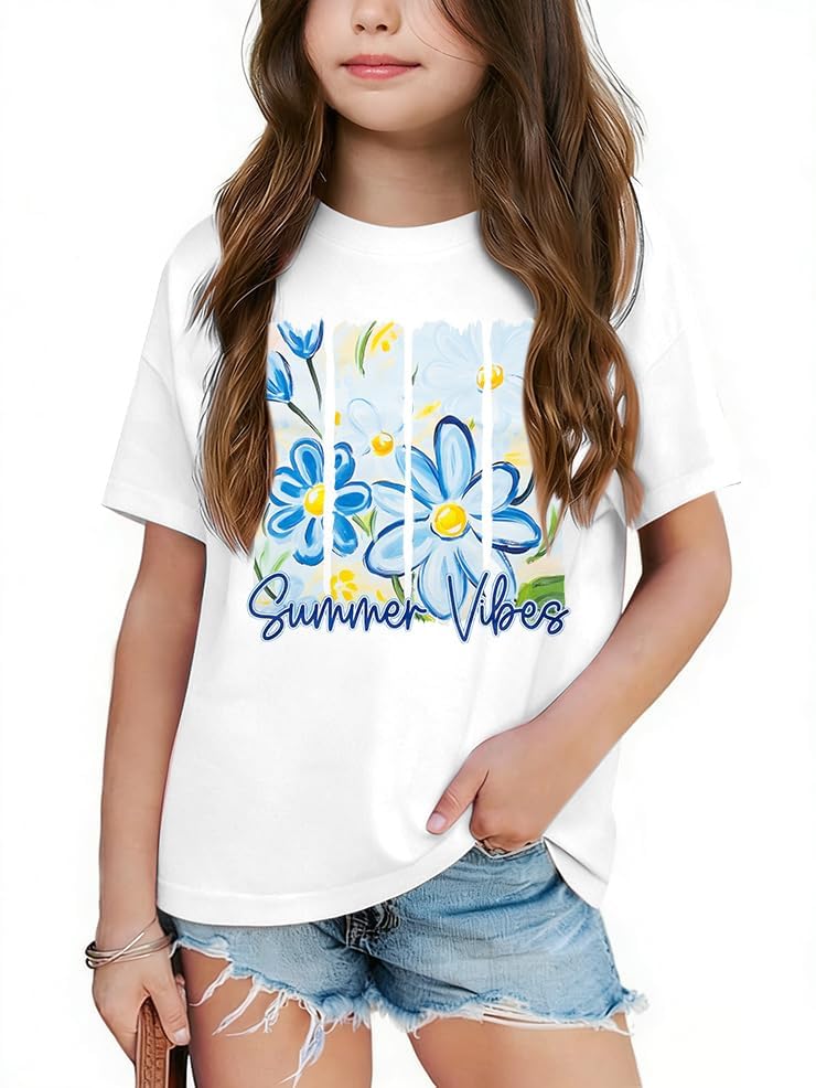 Image of Girls Graphic Shirts Oversized Sunshine T Shirt Short Sleeve Tee Tops Cute Trendy Girls Clothes for 5-14 Years