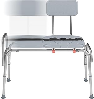 WAYES Sliding Shower Chair and Tub Transfer Benches with Cutout Access, Adjustable Seat Height and Safety Belt, Bath and Shower Safety for Seniors, Quick Tool-Less Assembly