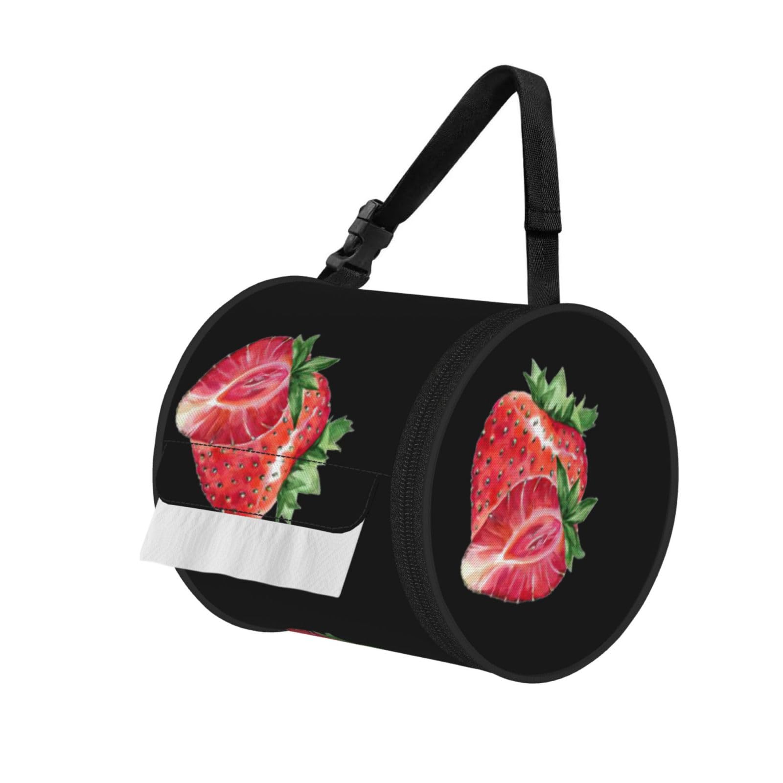 Strawberry Printed Roll Paper Carrier Bag, Foldable Oxford Cloth Tissue Case for Camping Hiking Backpack