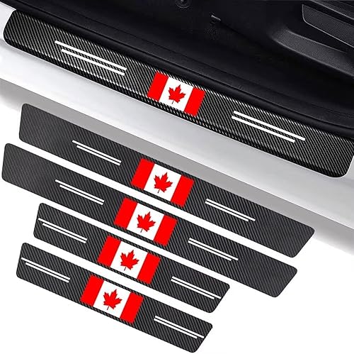 4 protectores de umbral de puerta de automóvil con bandera canadiense para placa de arañazos de fibra de carbono de Canadá, protectores protectores