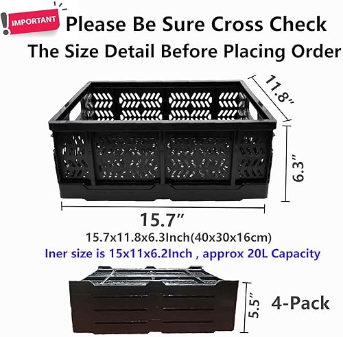 Miniatura 2 de KINGSUSLAY Paquete de 4 cajas de almacenamiento de plástico, cestas de plástico plegables de 20 L, cajas plegables para almacenamiento, cestas de