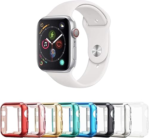 Tranesca Paquete de 8 fundas para reloj de 1.73 pulgadas con protector de pantalla de TPU ultrafino HD integrado compatible con Apple Watch Series