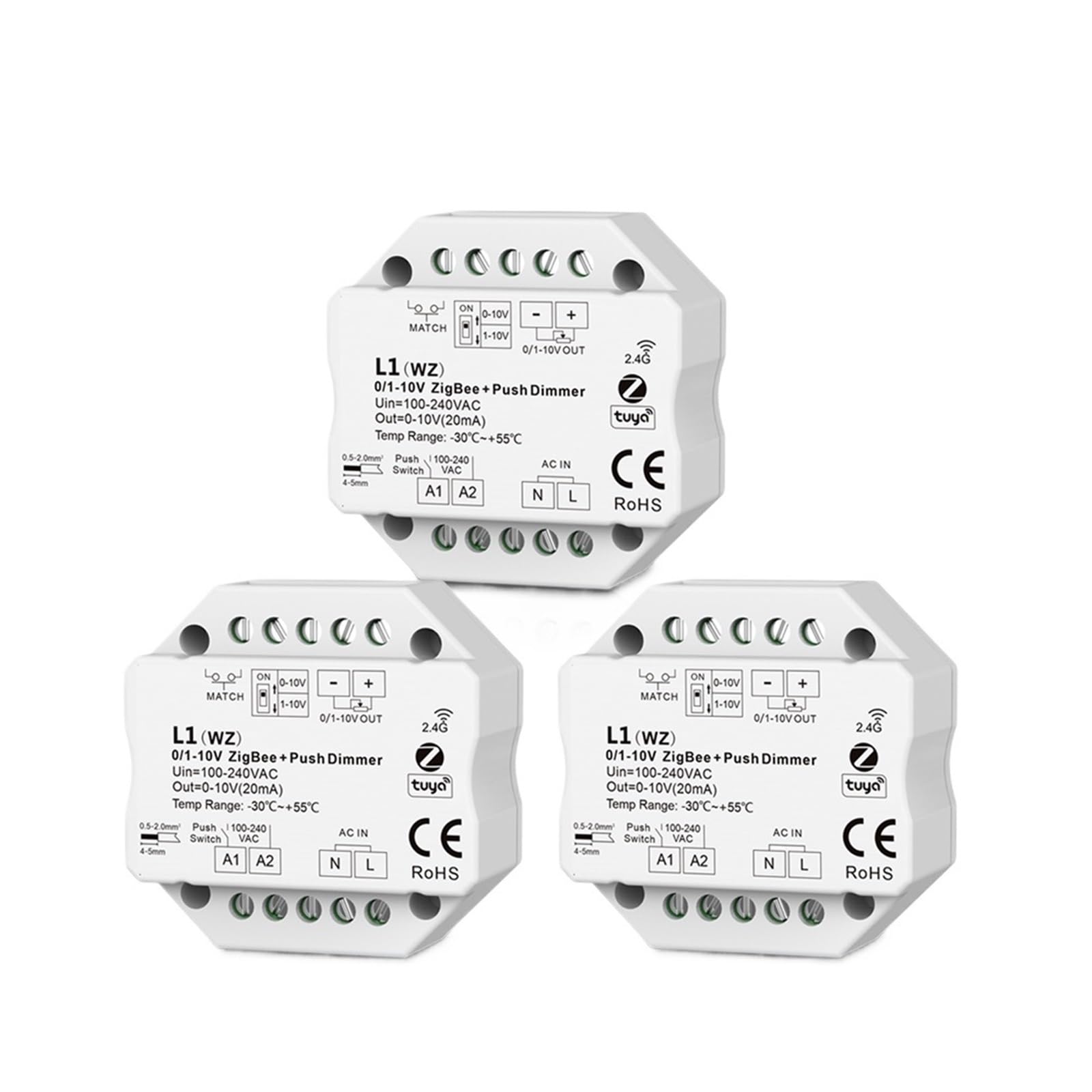 Variateur LED 0-10V 220V avec module interrupteur à bouton et télécommande sans fil Lot de 3