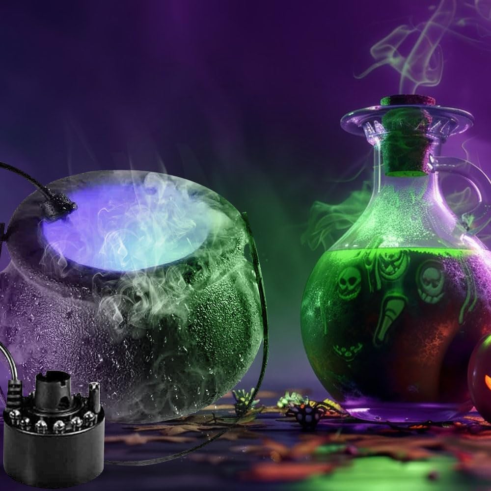 Chaudron De Sorcière Avec Machine à Fumée – Décoration Halloween Effrayante Avec Squelette Et Brume