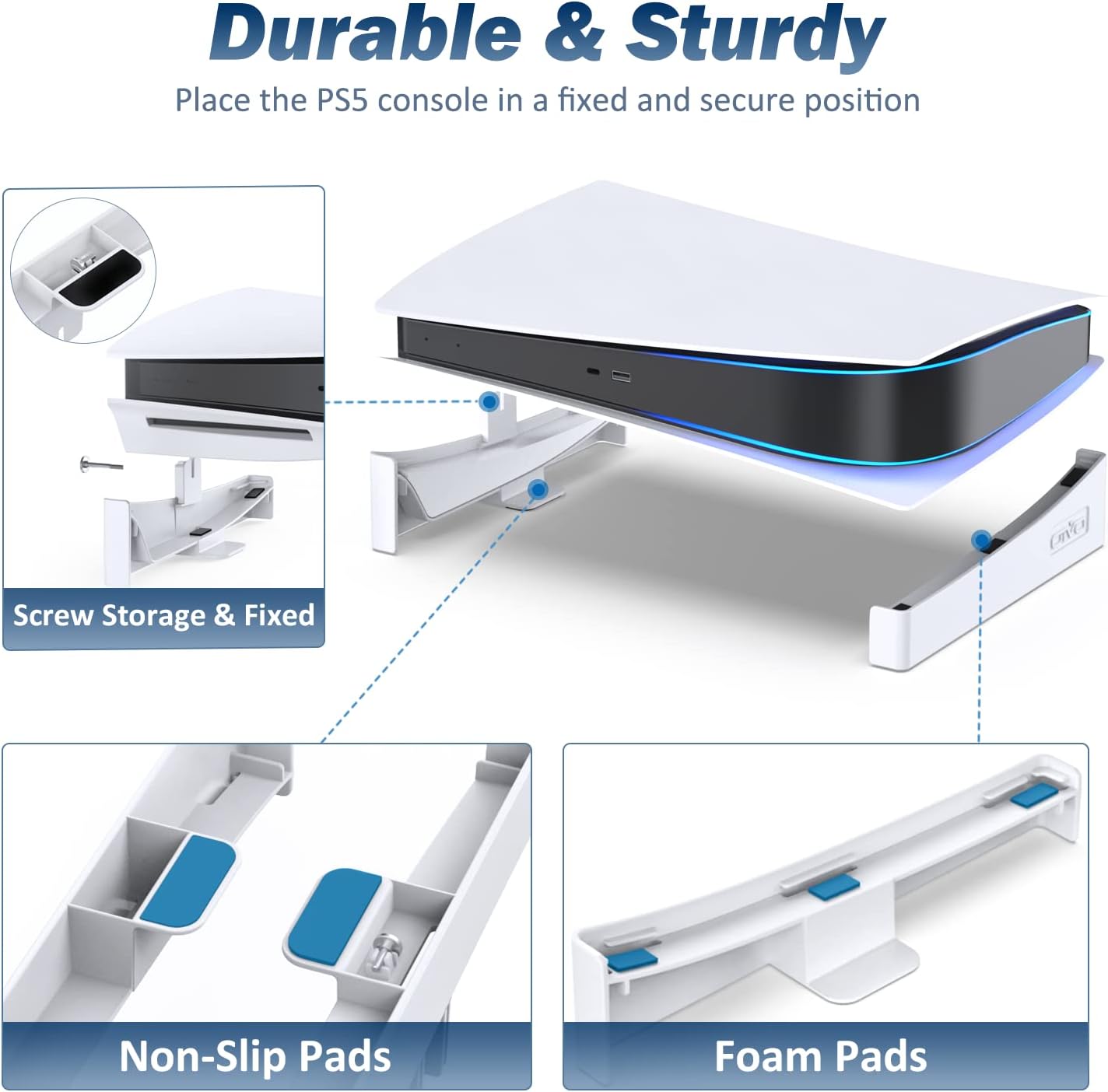 OIVO PS5 Horizontal Stand, PS5 Accessories Base Stand Compatible with Playstation 5 Console Disc & Digital Editions, Upgraded PS5 Desk Stand with Screw Fixing (White)