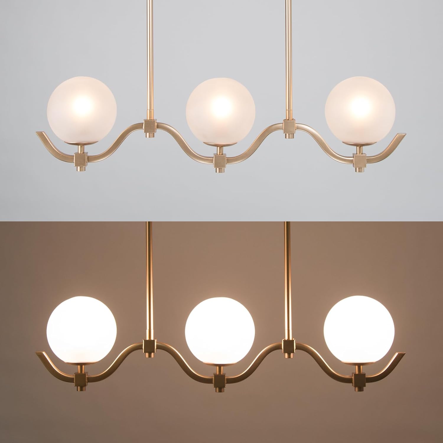 LOG BARN 30'' Gold Kitchen Island Lighting, 3-Light Modern Farmhouse Pendant Lights with Frosted Glass Shade, Linear Chandeliers Light Fixtures for Dining Room