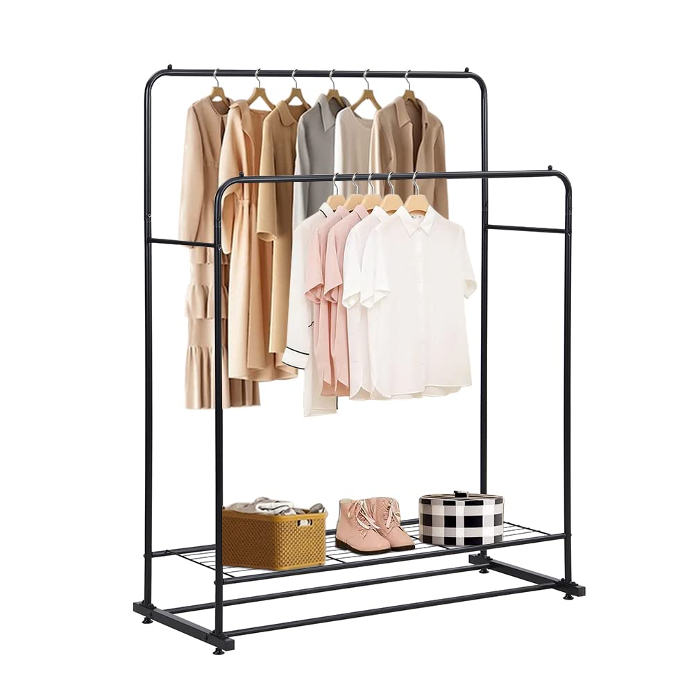 Panana Heavy Duty Double Clothes Rail Hanging Rack Garment Display Stand Storage Shelf (Black)