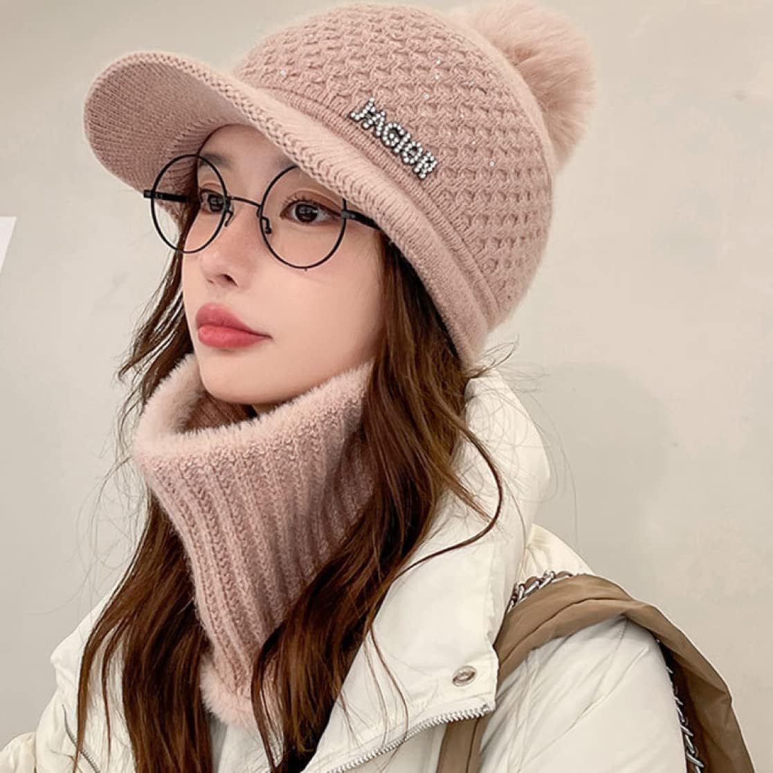 [MangjiaoBH] ニット帽 ポンポン付き 裏ボア ニットキャップ レディース 小顔効果 防寒対策 耳まで暖かい カジュアル