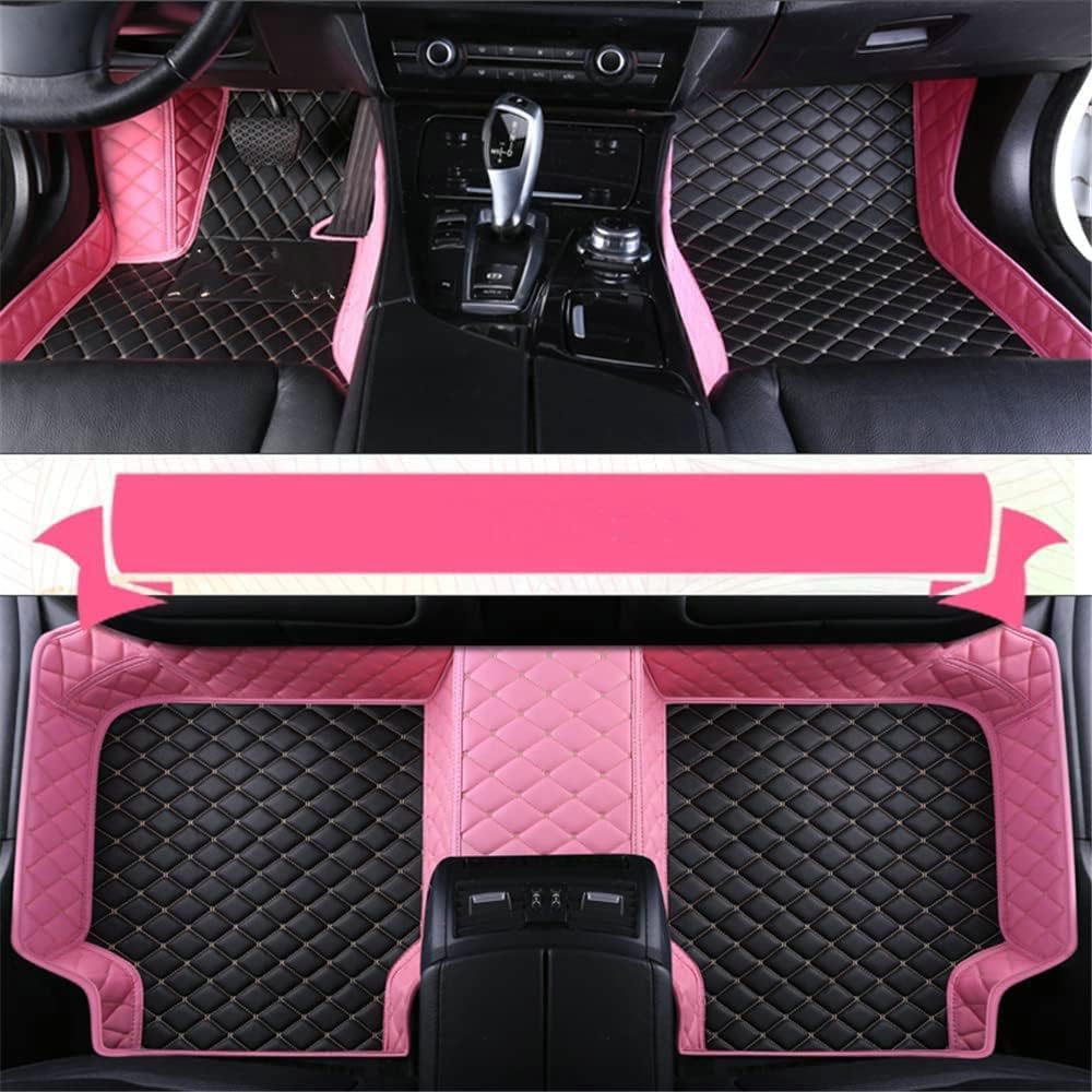 Custom All-Weather Protection Leather Car Floor Mats for Cars Sedan SUV Sports Car Waterproof Floor Mat (Black&Pink)