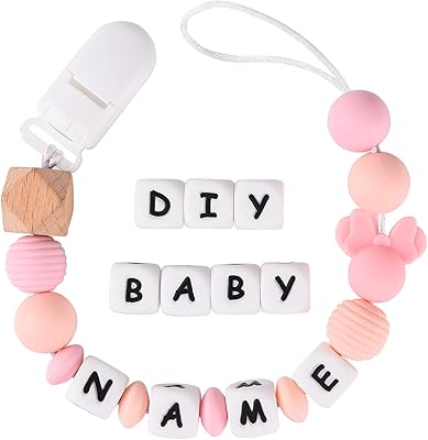 Anourney Personalized Pacifier Clip for Boys and Girls,DIY Silicone Stroller Clip with Name,Cute and Durable Pacifier Holder Soother Chew Toy,Unique Gift for Newborn(Black Letters)