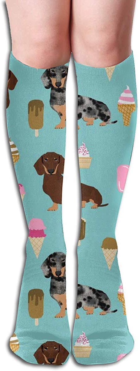 Doxie Ice Cream Fabric Dachshund Dogs And Ice Creams Fabric Bluemint Unisex Comfortable Crew Socks Athletic Casual Sock Best for Running, Athletic Sports, Flight Travel