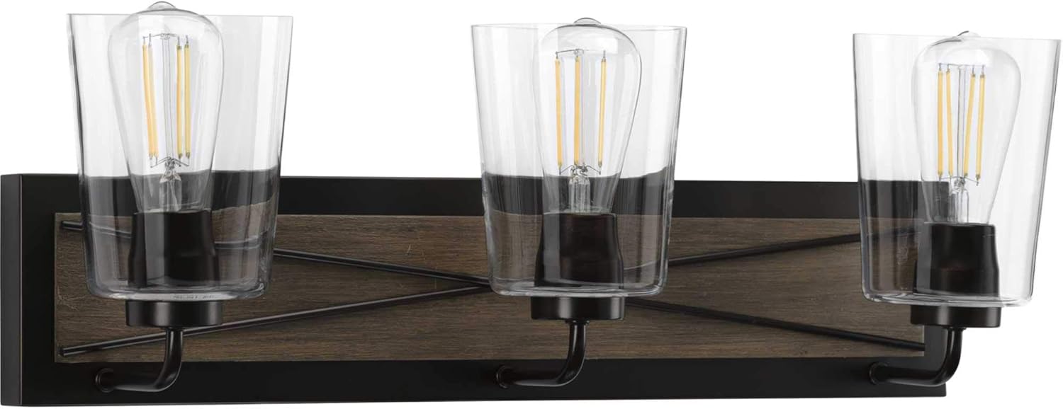 Progress Lighting Briarwood Collection 3-Light Clear Glass Antique Bronze Farmhouse Bath Vanity Light