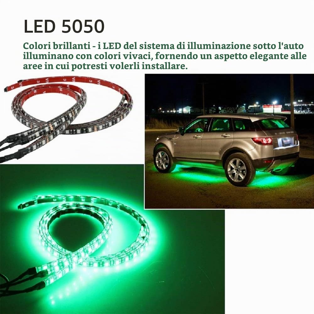 Sunwan - Set di 4 strisce luminose per auto, kit di illuminazione d’atmosfera per esterni (2 x 90 cm + 2 x 120 cm), controllo tramite app