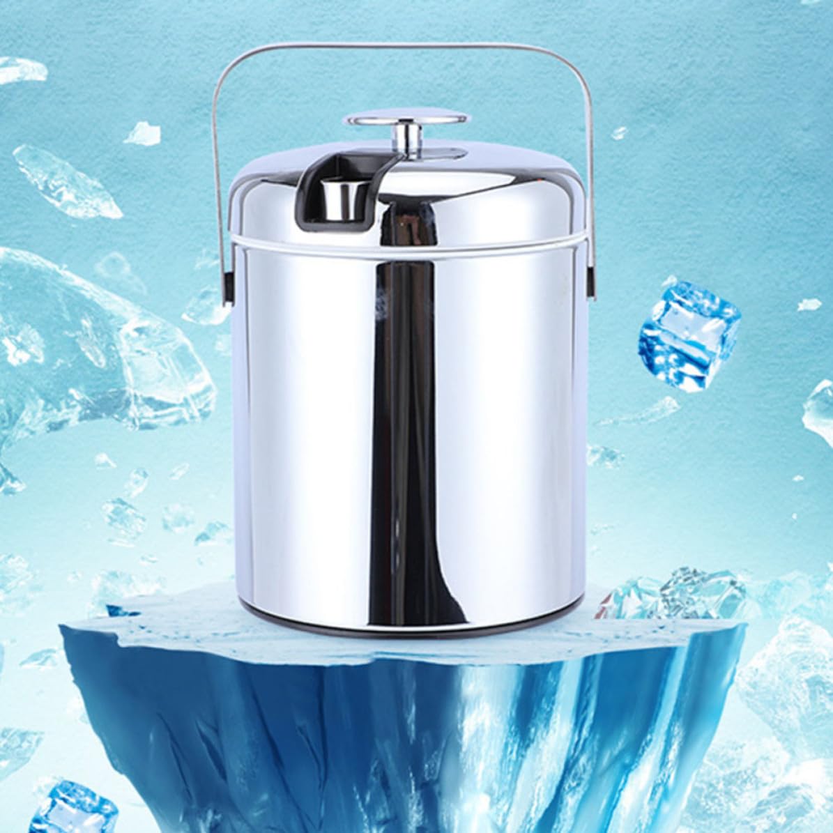 Plateado Cubo de Hielo Portátil 1,3 L de Acero Inoxidable