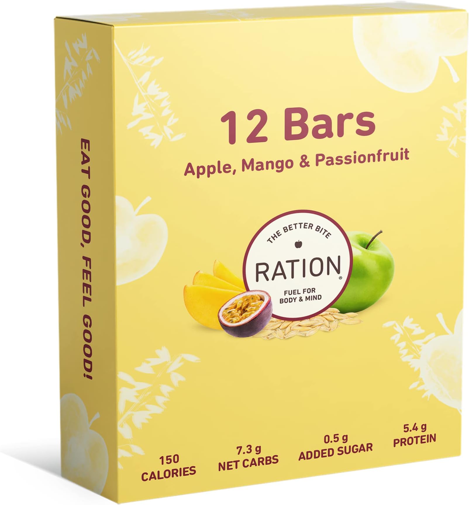 Ration Bars! Healthy Snacks with Apple, Passion Fruit & Mango. Gluten Free, Low Calorie, Breakfast Bars Coated in Yoghurt, Weight Loss, Meal Replacement Bar, Healthy Snacks for Adults (12x40g Bar)