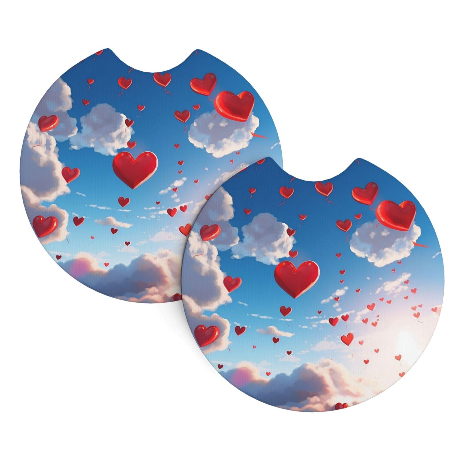 2 Pack Car Coaster for Cup Holders Hearts in the Car Cup Coaster 2.7" Neoprene Non-Slip Automotive Cup Mat Universal Auto Car Interior Accessories for Women Men Cup Pad