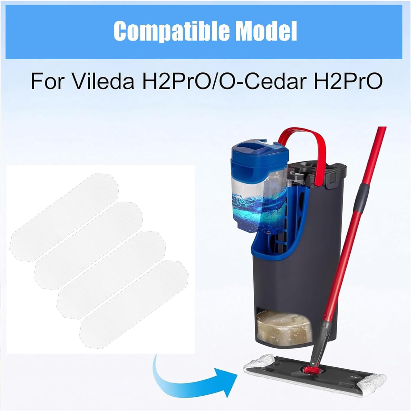 Balai Serpillère 4 Serpillières Microfibre Rechange Pour Balai Vileda H2PrO / O-Cedar | Lavable Machine, Pour Tous Sols Durs - Carrelage, Bois, Vinyle Serpillière Vileda