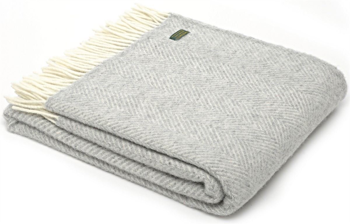 Tweedmill Textiles Herringbone pure new wool blanket throw - Silver grey - BRITISH MADE