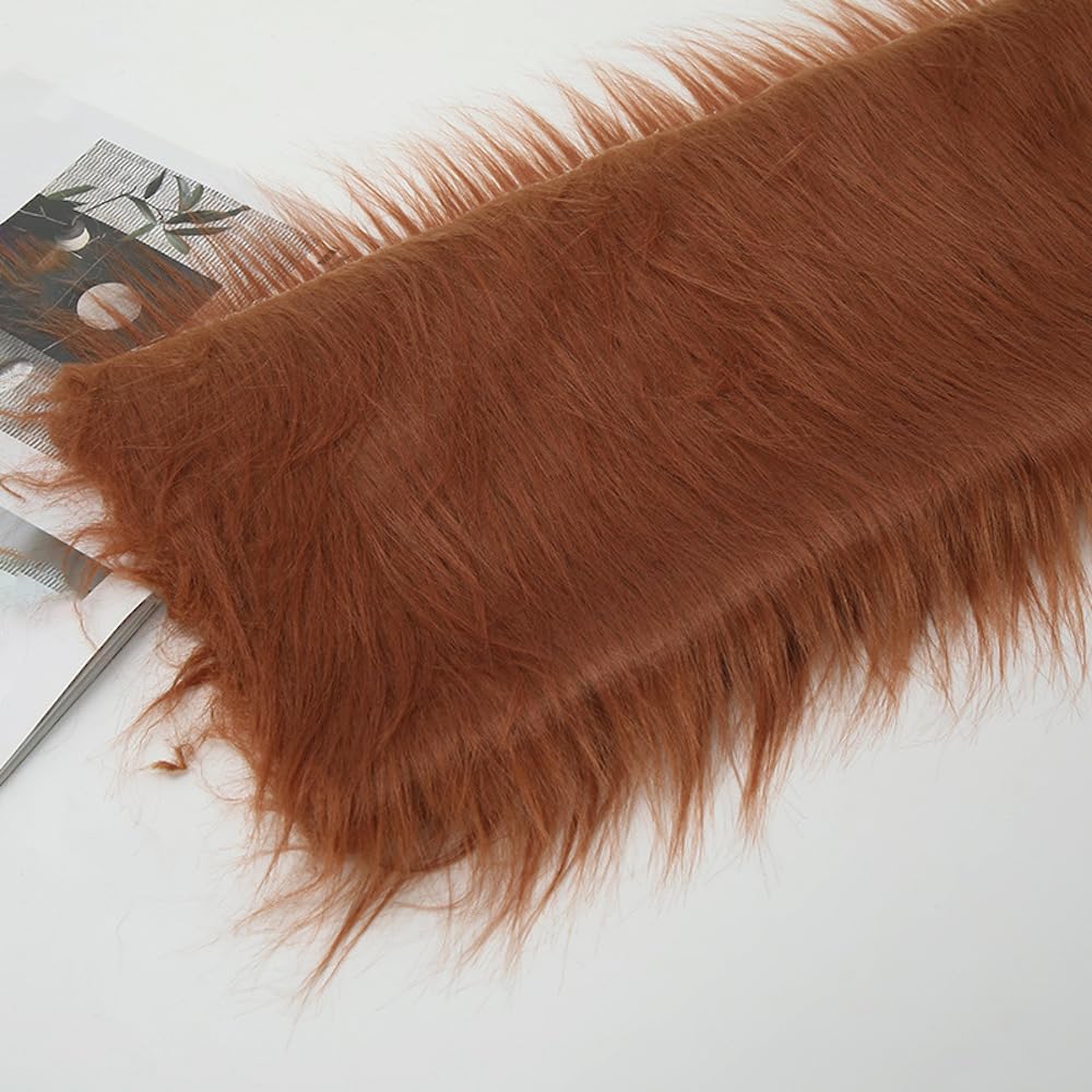 Faux pelage marron rouge 1m x 180cm tissu fausse fourrure à poils longs au mètre