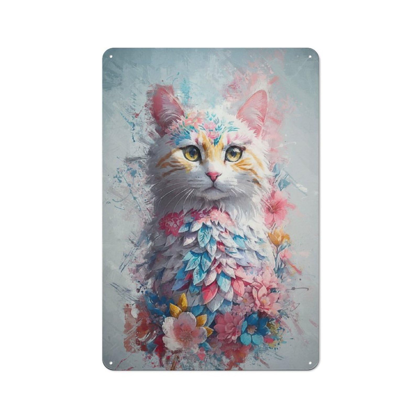 Colorful Cat Fantasy Cottage Metal Wall Decor 30x20cm, Shed Metal Sign for Patio Bar, Workshop, Shed Or Kitchen
