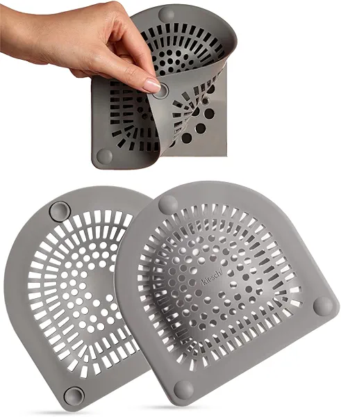 Kitsch Hair Catcher Shower Drain - Prevents Clogs, Drain Hair Catcher, Reduce Bathtub Odor, Anti-Clogging, Bathtub & Shower Cover, Durable & Easy to Clean, Made with Silicone, Universal Fit - Grey