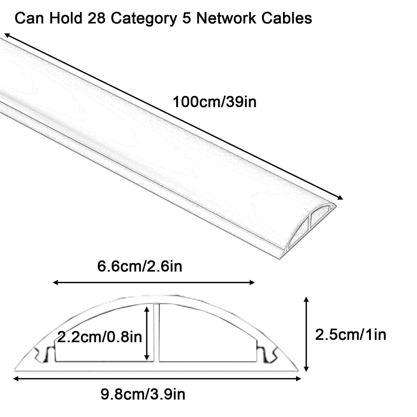 Cubre Cables Suelo de 2 Canales, Protector de Cables Evita Tropiezos, Pasacables Suelo Semicircular, Adhesivo Ideal para Uso Interior y Exterior(Gray,100x9.8x2.5cm)