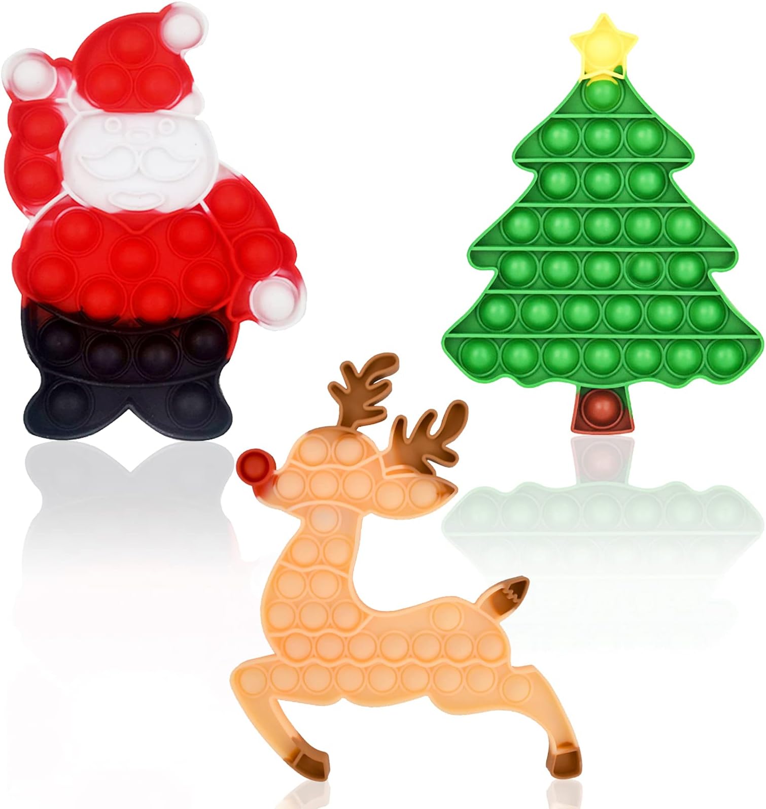 3 Packs Christmas Pop Fidget Toys - Push It Bubbles Poppers Fidgets Sensory Toy for Popping Christmas Tree Elk Moose Santa Claus Decorations Party Decor, Stress Relief for Kids Adults Office School