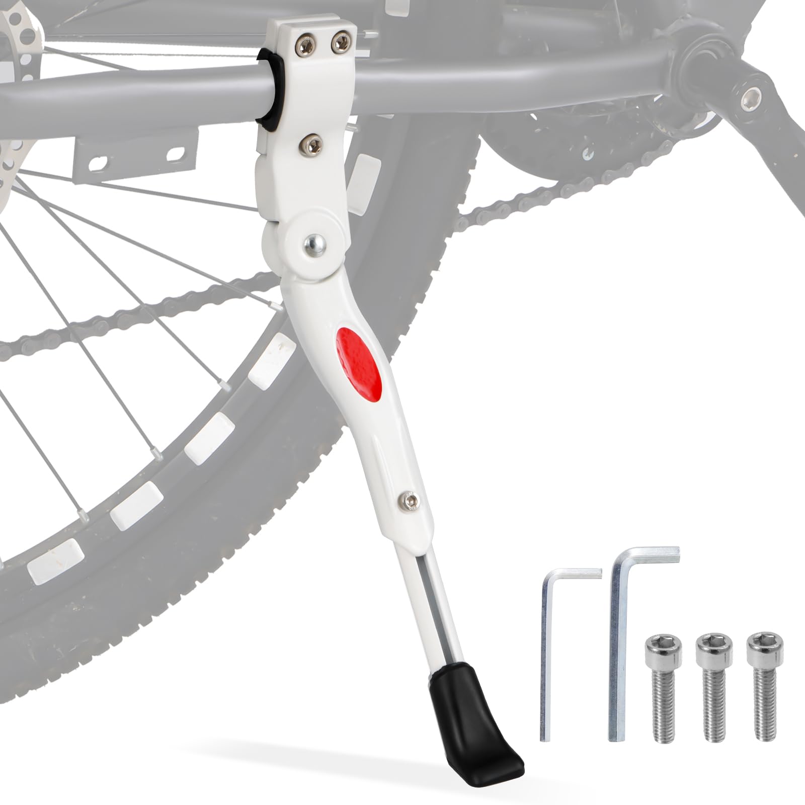 TRKIMAL Béquille de vélo en alliage d'aluminium réglable en hauteur arrière côté vélo Kick Stand Fit pour VTT et vélo de route de 24 à 28 pouces, livré avec clé Allen 2 pièces