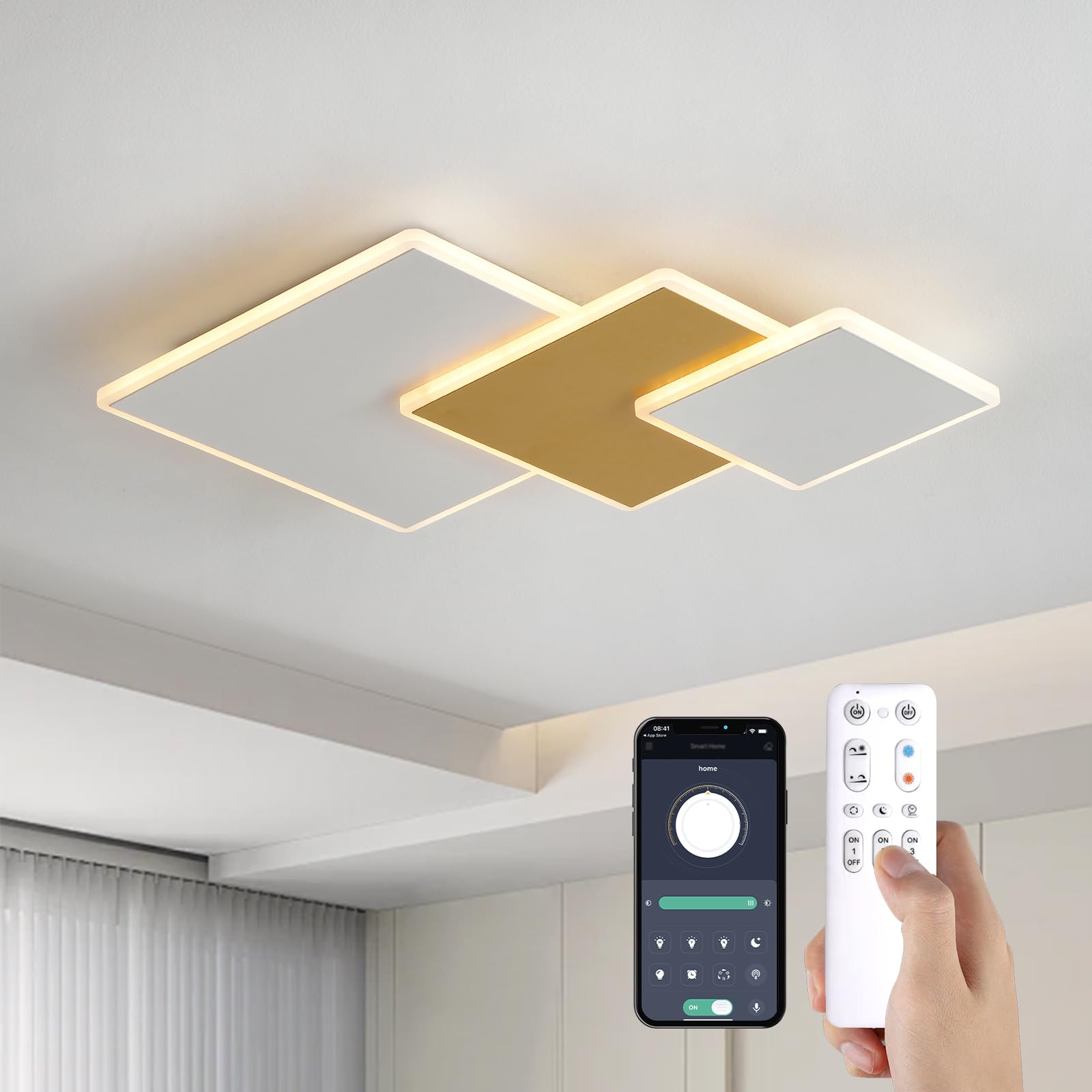 YZBEIMDAI Plafoniera LED Soffitto Moderna, Dimmerabile Lampada da Soffitto Moderna Quadrata con Telecomando＆APP, per Camera da letto Cucina Corridoio