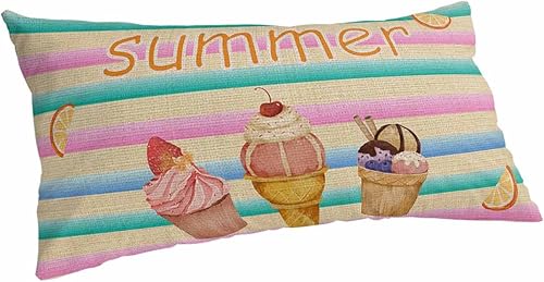 Ice Cream Summer Lemon King Size Pillowcases, Soft Bed Throw Pillow Covers Sham Luxury Decorative Sofa Couch Long Body Lumbar Bolster Cushion Case