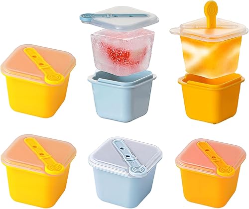 Bandeja para cubitos de hielo, juego de 6 moldes para hacer helados de grado alimenticio con palitos de plástico, moldes para paletas de hielo para