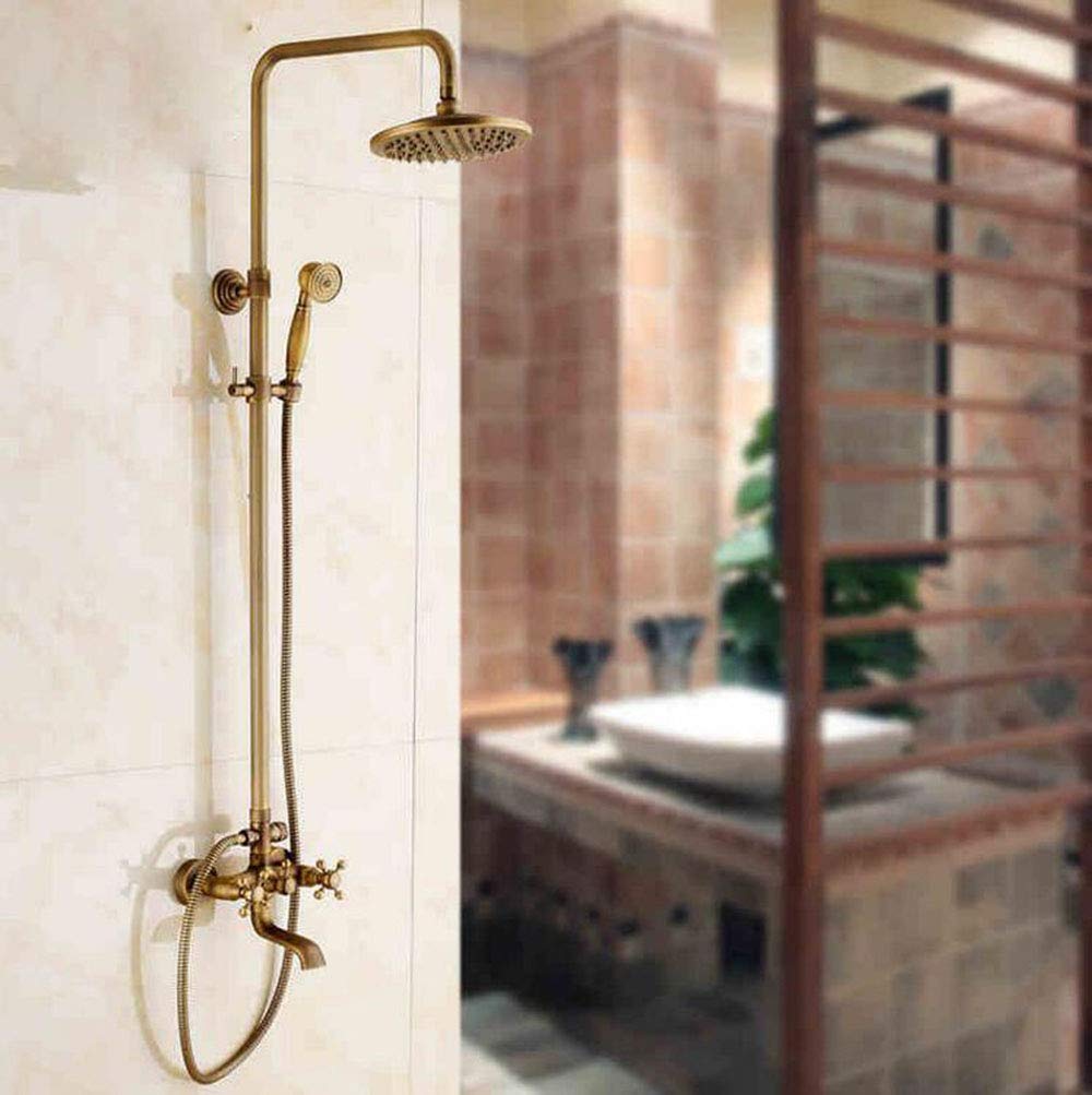 GLJTUO Shower system, Newly V-intage Antique Brass Shower Faucet Set Rainfall Shower Head W/Ceramics Hand Shower Retro Wall Mount Shower Set