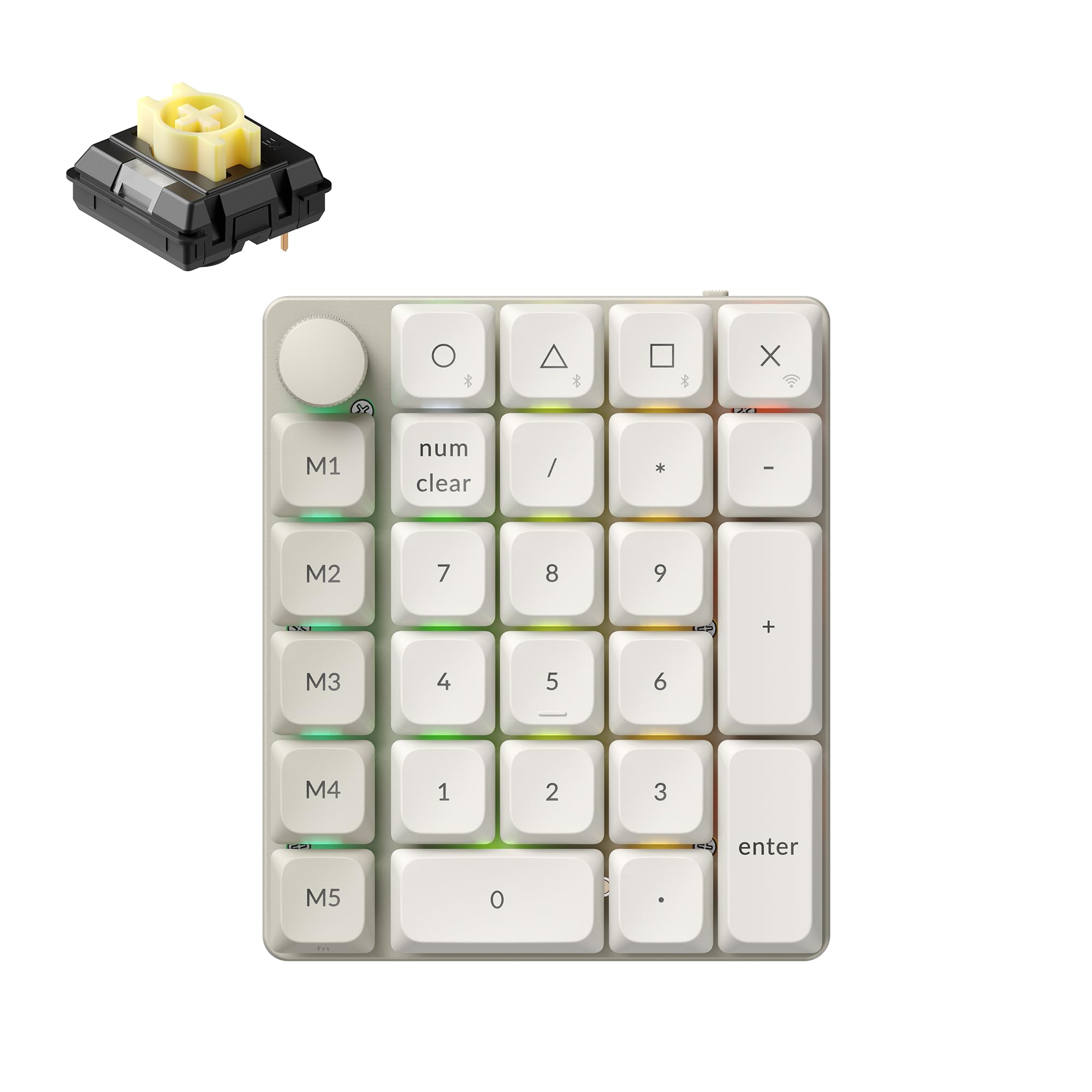 Keychron K0 Max QMK Wireless Custom Number Low-Profile RGB Backlit (Hot-Swappable) Banana Switch Keypad, 2.4 GHz &amp; Bluetooth 5.3 Connection, 1000Hz Polling Rate - Retro Version