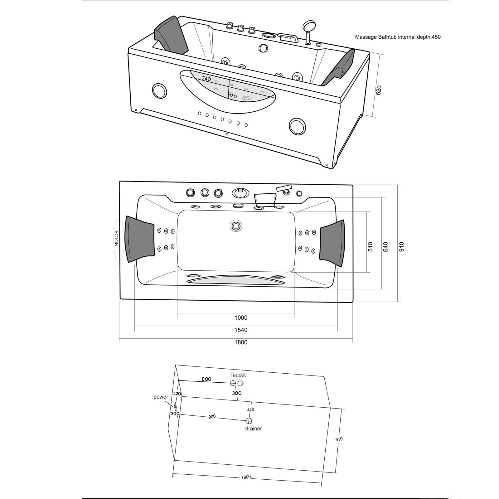 GRAFICA MA.RO SRL Spa con hidromasaje 180 x 90 cm Modelo Bañera Armonía esquina del baño con cromoterapia Nuevo 2 personas para