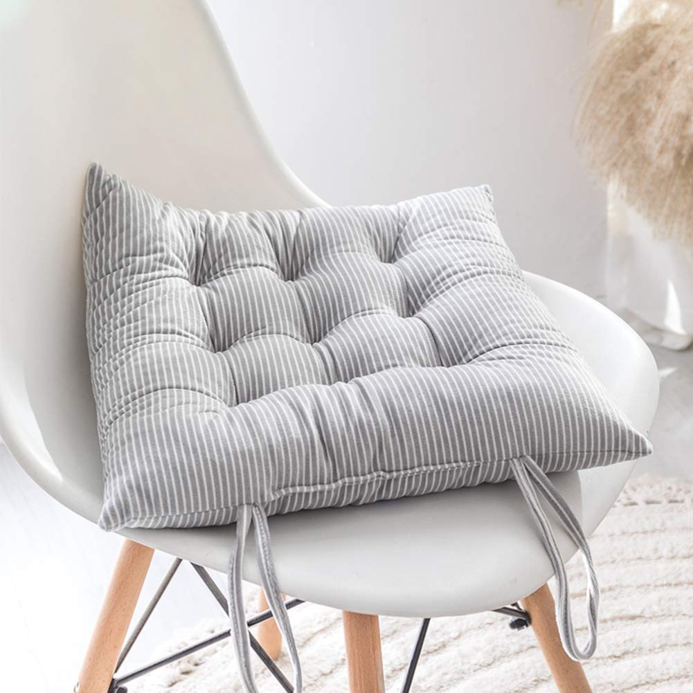 Coussin de chaise gris 16x16 matelassé avec attaches pour cuisine et repas | Lot de 2