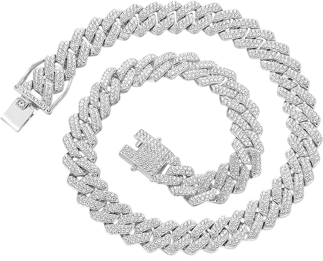 meenaz Mc Stan Chains Cuban Link Chain for Man Women girls gents Miami Necklace for men Iced Cubic Zirconia diamond Silver Long Stainless Steel Ice Rhinestone Hip hop Stylish Rapper -63-picture-39