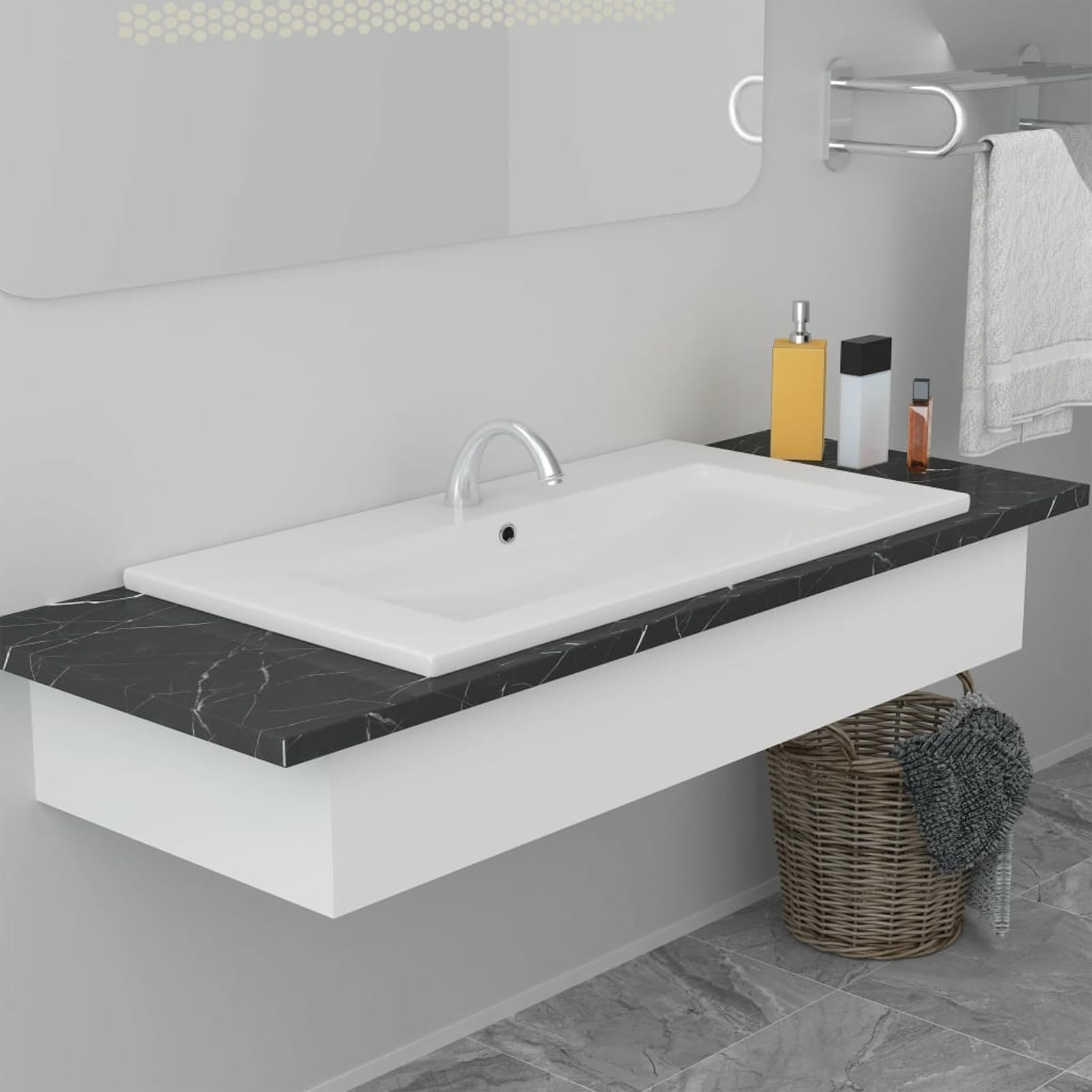 Homgoday Lavabo empotrado de cerámica blanca de 91 x 39,5 x 18,5 cm