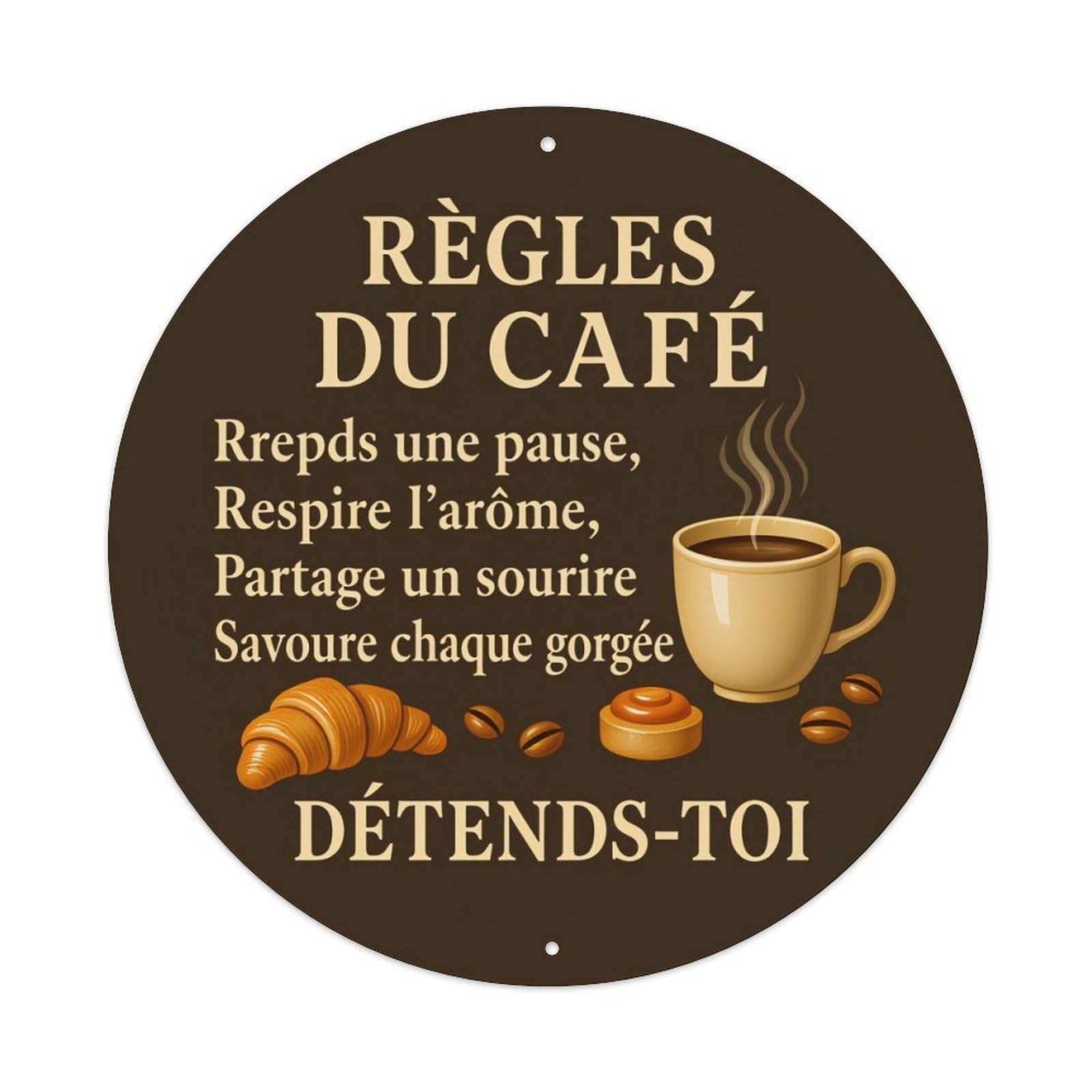 Cafe Rules Pause Breathe Share Savor Relax Round Tin Sign Vintage Metal Poster Retro Bar, Home, Man Cave, Kitchen, Laundry Room Wall Art Decor Gift 8x8Inch