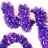 50FT Purple Christmas Tinsel Garland Metallic Twist Xmas Garland for Christmas Tree Decorations Holiday Hanging Garlands for Mantel Staircase Indoor Outdoor Home Office Class Party Holiday Decor