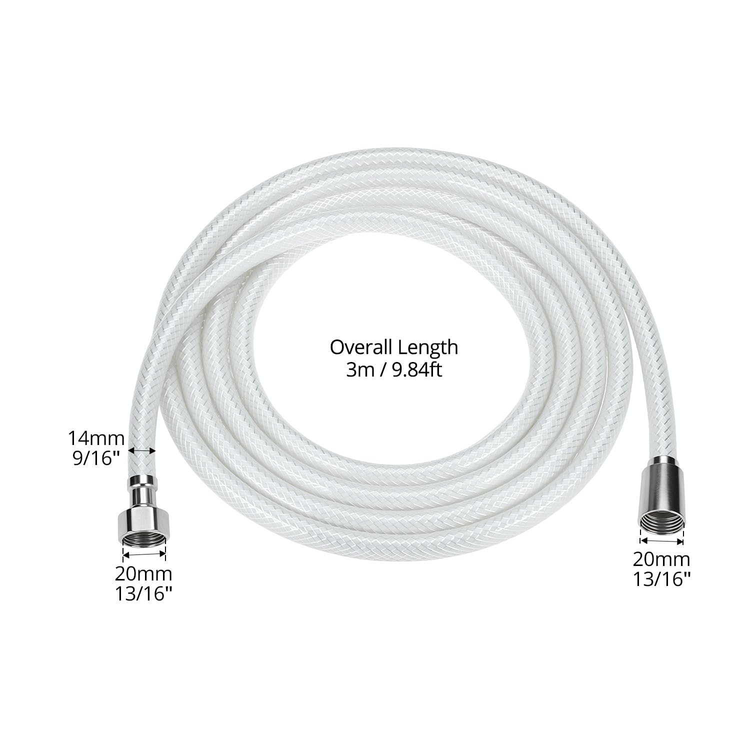 QWORK® tubo doccia in PVC da 3 m, doccia ad alta pressione antipiega, tubo di ricambio a prova di perdite per rubinetti da bagno