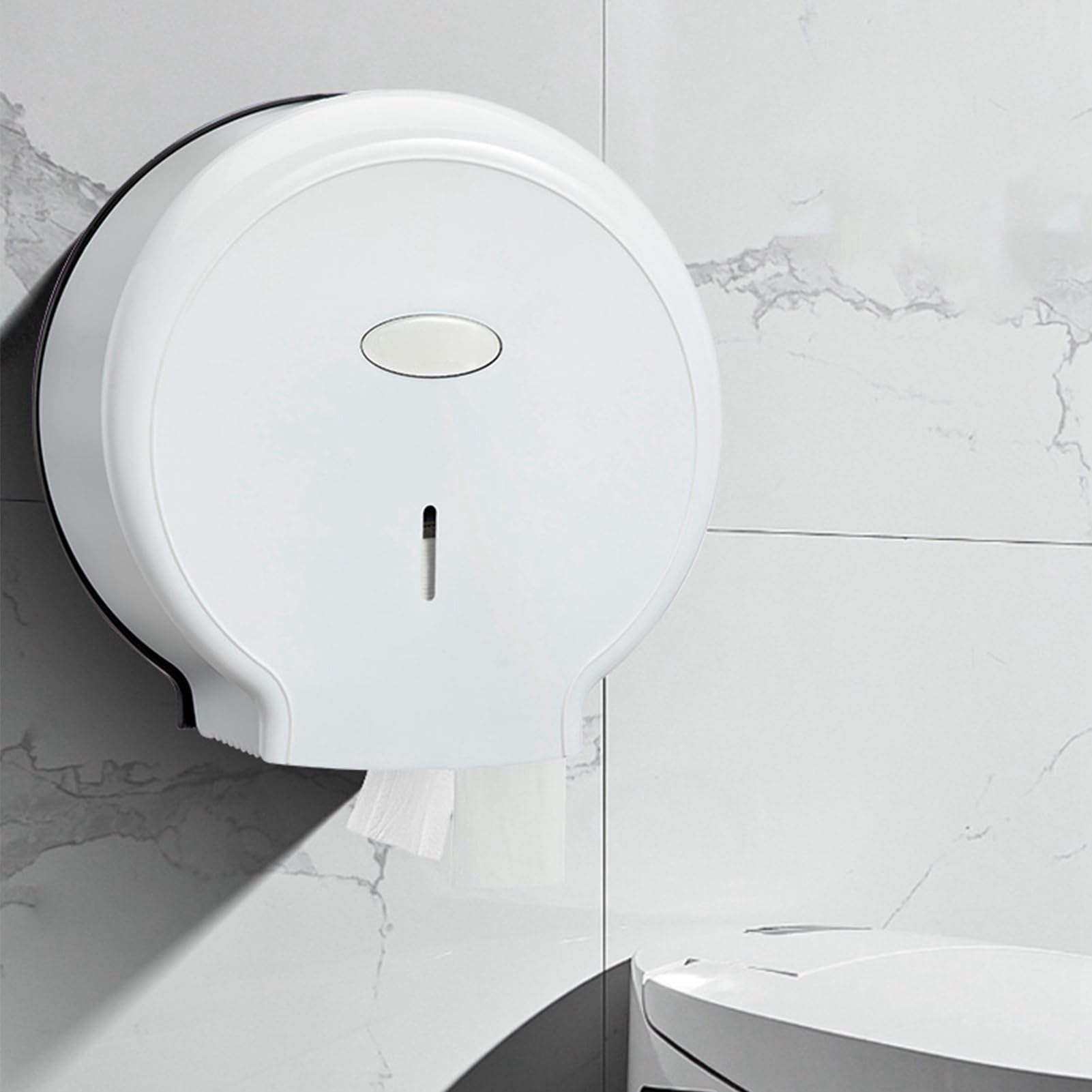 Commercial Jumbo Toilet Paper Dispenser, Wall Mount 9 Inch Roll Toilet Paper Holder Bath Tissue Dispenser No Drilling for Gym Mall Bathroom (White)