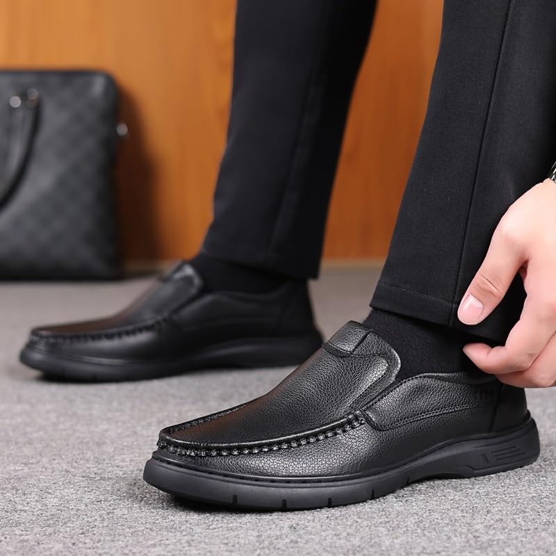 Men's Casual Slip On Loafers Shoes Business Classic Genuine Leather Upper Men's Rubber Soft Sole Breathable Lining Lightweight Shoes4
